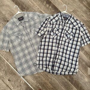 ECKO UNLTD Lot of 2! Blue Plaid Pearl Snap Short Sleeve Shirt Mens 2XL